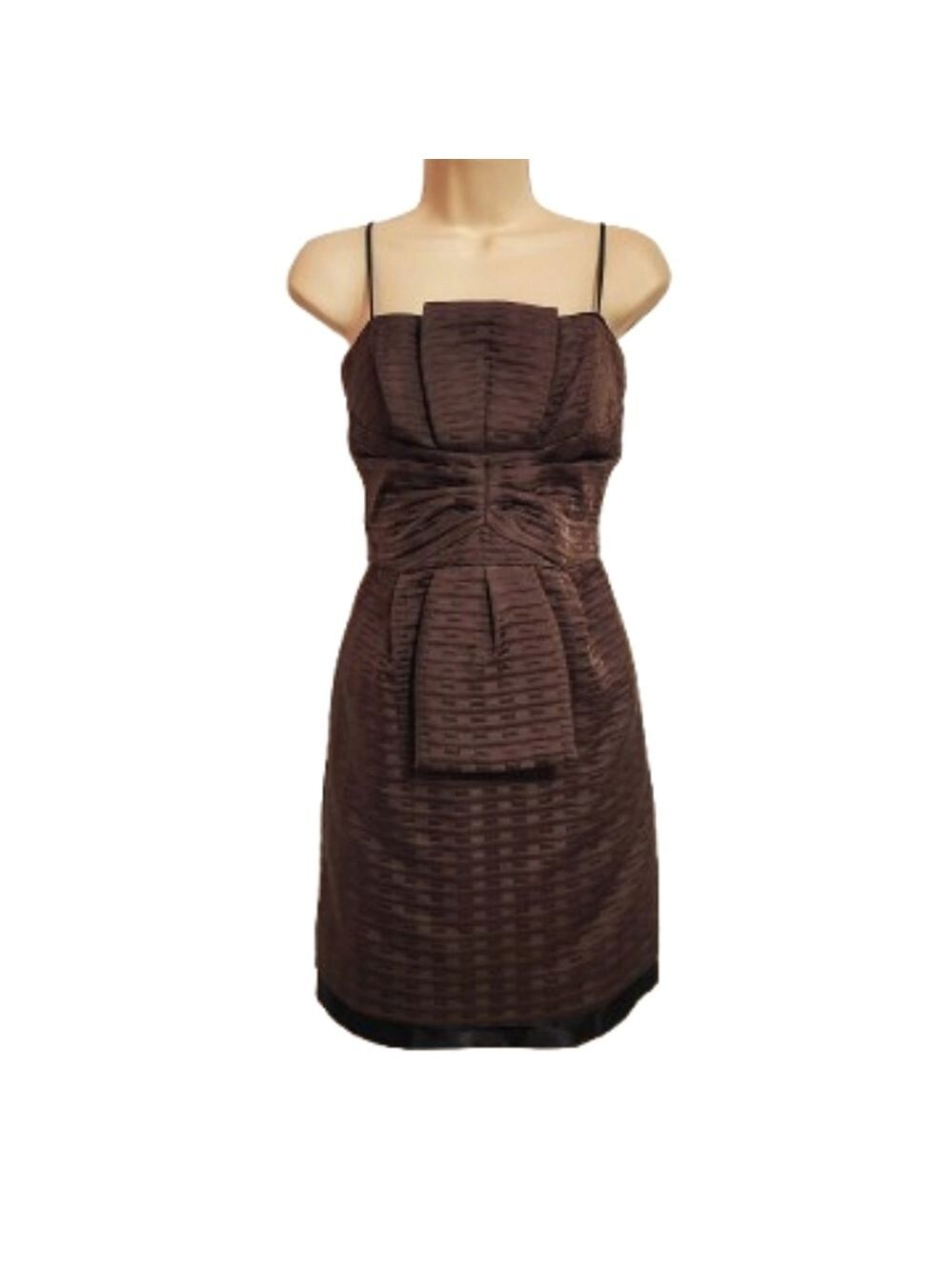 Max and Cleo Brown Pleated Shirred Dress Size 4